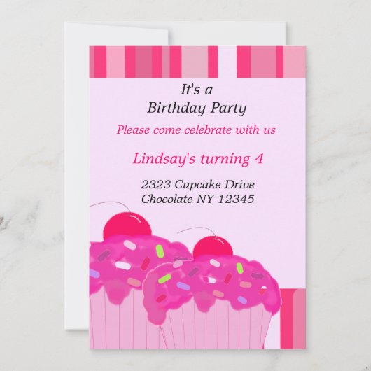 Cupcakes rose Invitation de fête d'anniversaire (Devant)