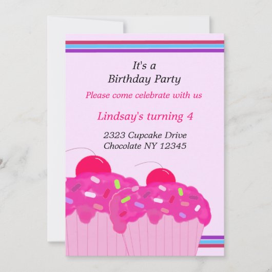 Cupcakes rose Invitation de fête d'anniversaire (Devant)