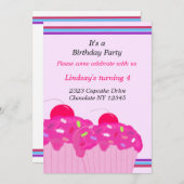 Cupcakes rose Invitation de fête d'anniversaire (Devant / Derrière)