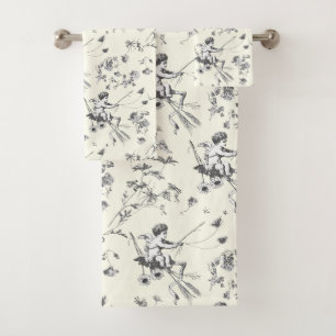 Cupid Angel Vintage Noir Blanc Floral Toile