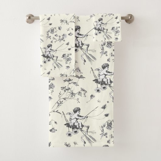 Cupid Angel Vintage Noir Blanc Floral Toile (En situation)