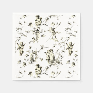Cupid Angels Floral Beige White Toile Servet