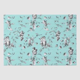 Cupid Angels Floral Black White Toile Blue Tissuepapier