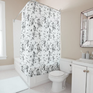  Cupid Angels Floral Black White Toile Douchegordijn