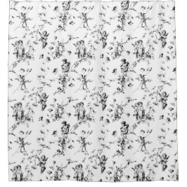  Cupid Angels Floral Black White Toile Douchegordijn