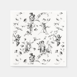  Cupid Angels Floral Black White Toile Servet