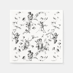  Cupid Angels Floral Black White Toile Servet