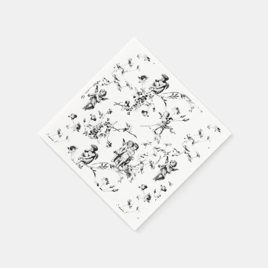 Cupid Angels Floral Black White Toile Servet (Hoek)