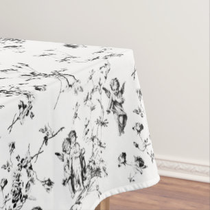  Cupid Angels Floral Black White Toile Tafelkleed