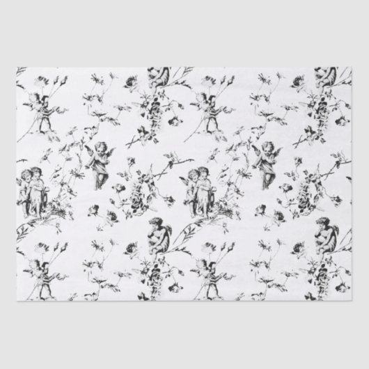  Cupid Angels Floral Black White Toile Tissuepapier (Voorkant)