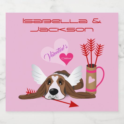 Cupid Basset Hond Sparkling Wijnetiket (Enkel label)