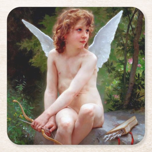 Cupid, Bouguereau Vierkante Kartonnen Onderzetter (Voorkant)