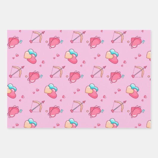 Cupid Bow Arrow Heart Pattern Cute Valentijnsdag Inpakpapier Vel (Voorkant)