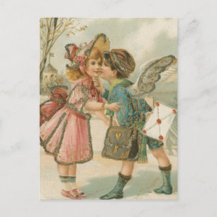 Cupid Boy and Girl in Pink Valentijn Feestdagenkaart