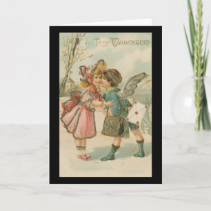 Cupid Boy and Girl in Pink Wenskaart Feestdagen Kaart