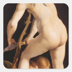 Cupid Carving a Bow, 1533/34 Vierkante Sticker