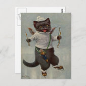 Cupid Cat Skating  begin Briefkaart 1900 (Voorkant / Achterkant)