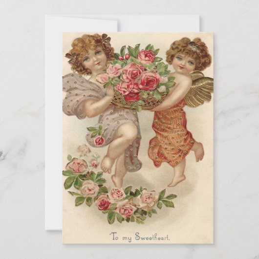 Cupid Cherub Engel Mand Bloemen Bruiloft Uitnodigi Kaart (Voorkant)