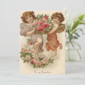 Cupid Cherub Engel Mand Bloemen Bruiloft Uitnodigi Kaart (Staand voorkant)