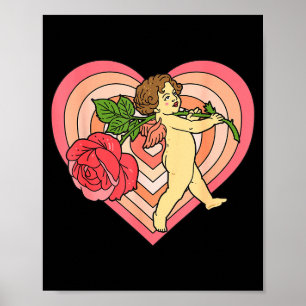Cupid Cherub Engel Met Rode Roos Hart Liefde Valen Poster