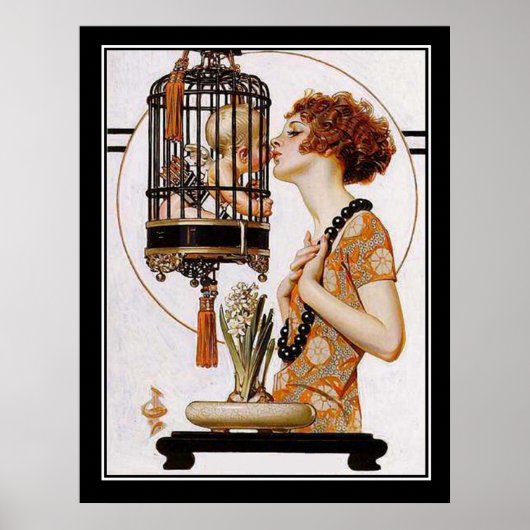 Cupid in een Cage Art Deco Print (Voorkant)