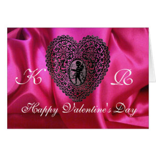 CUPID KANT HART ZIJDE FUCHSIA STOF , Roze Zwart