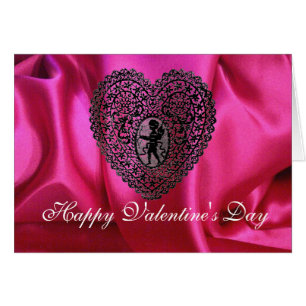 CUPID KANT HART ZIJDE FUCHSIA STOF , Roze Zwart