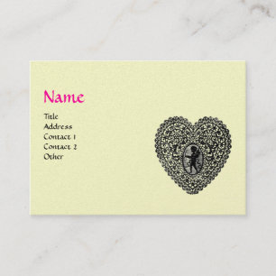 CUPID KANTEN HART MONOGRAAM ,roze, fuchsia goud Visitekaartje