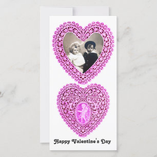 CUPID KANTEN HART, Roze Wit Feestdagenkaart