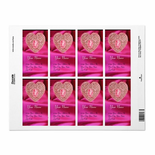 CUPID LACE HEART, FUCHSIA ZIET CLOTH roze rood Etiket (Full Sheet)