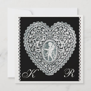 CUPID LACE HEART MONOGRAM-ijskoud metallisch papie Aankondiging