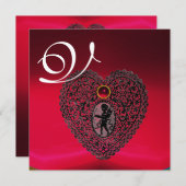 CUPID LACE HEART MONOGRAM, rood, rubberen zwart Aankondiging (Voorkant / Achterkant)