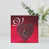 CUPID LACE HEART MONOGRAM, rood, rubberen zwart Aankondiging (Staand voorkant)