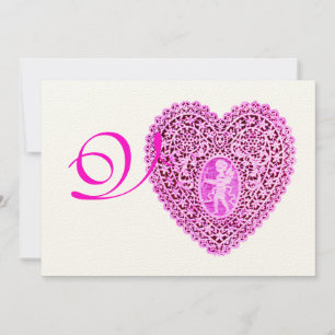 CUPID LACE HEART MONOGRAM, rood smeltpapier Aankondiging