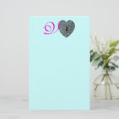 CUPID LACE HEART MONOGRAM, roze fuchsia blue Briefpapier (Staand voorkant)