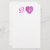 CUPID LACE HEART MONOGRAM, roze fuchsie Briefpapier (Voorkant / Achterkant)
