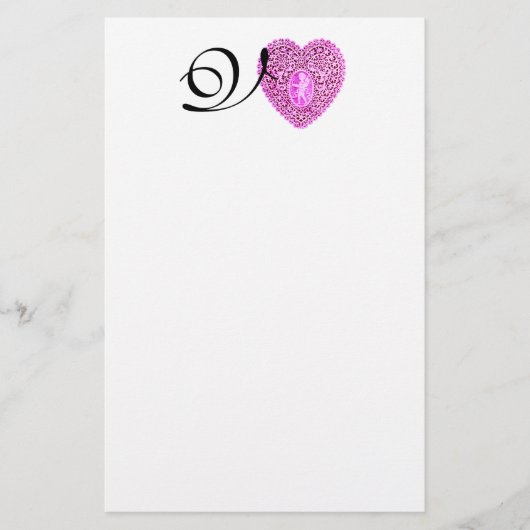 CUPID LACE HEART MONOGRAM, roze fuchsie Briefpapier (Voorkant)
