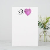 CUPID LACE HEART MONOGRAM, roze fuchsie Briefpapier (Staand voorkant)