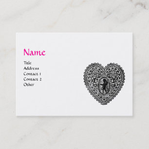 CUPID LACE HEART MONOGRAM, roze, fuchsie Visitekaartje