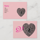 CUPID LACE HEART MONOGRAM, roze, fuchsie Visitekaartje (Voorkant / Achterkant)