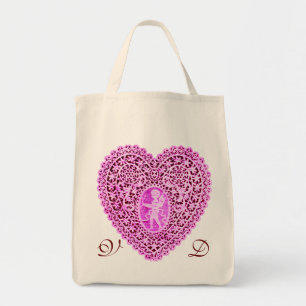 CUPID LACE HEART PINK VIOLET MONOGRAM TOTE BAG