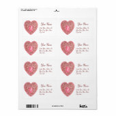 CUPID LACE HEART, roze rood wit Etiket (Full Sheet)
