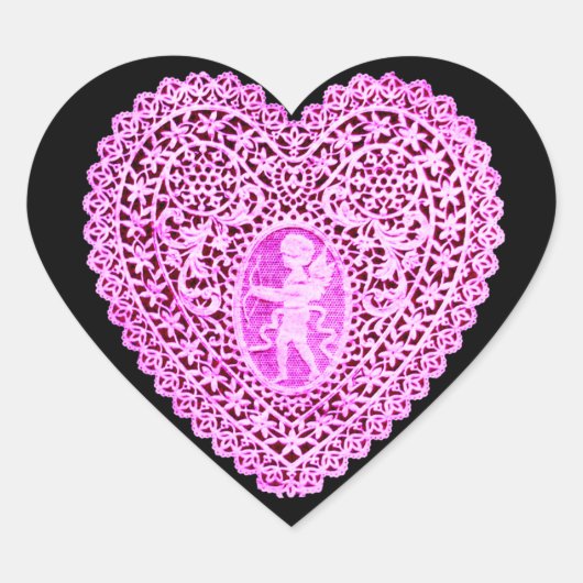 CUPID LACE HEART, Roze Violet Black Hart Sticker (Voorkant)