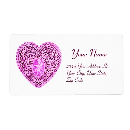 CUPID LACE HEART, roze violet wit Etiket (Voorkant)