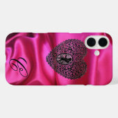 CUPID LACE HEART SILK BLACK FUCHSIA CLOTH MONOGRAM Case-Mate iPhone CASE (Achterkant (horizontaal))