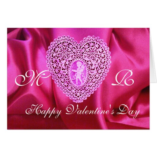 CUPID LACE HEART SILK FUCHSIA CLOTH, Pink Violet (Voorkant Horizontaal)
