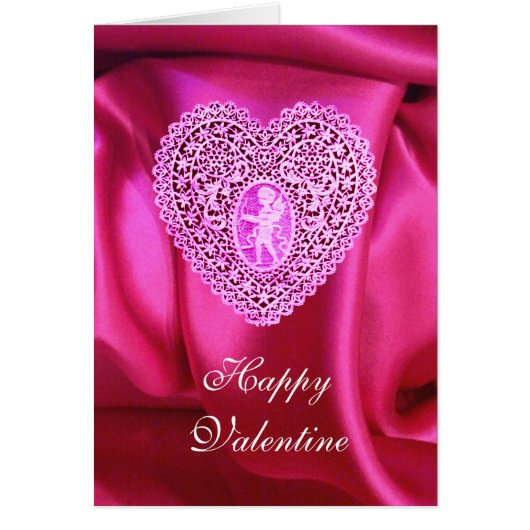 CUPID LACE HEART SILK FUCHSIA CLOTH, Pink Violet (Voorkant)