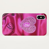 CUPID LACE HEART SILK PINK FUCHSIA CLOTH MONOGRAM Case-Mate iPhone CASE (Achterkant (horizontaal))