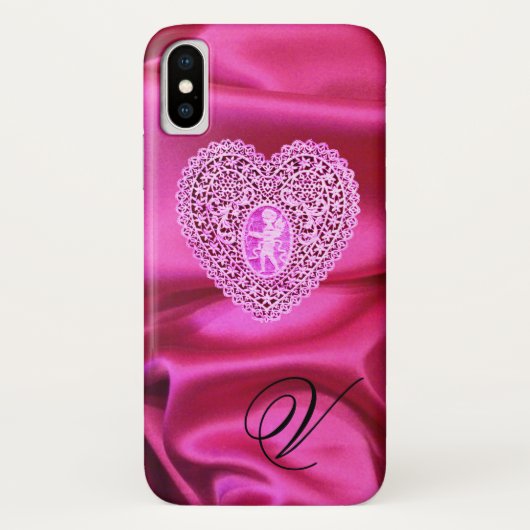 CUPID LACE HEART SILK PINK FUCHSIA CLOTH MONOGRAM Case-Mate iPhone CASE (Achterkant)