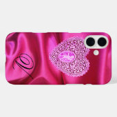 CUPID LACE HEART SILK PINK FUCHSIA CLOTH MONOGRAM Case-Mate iPhone CASE (Achterkant (horizontaal))